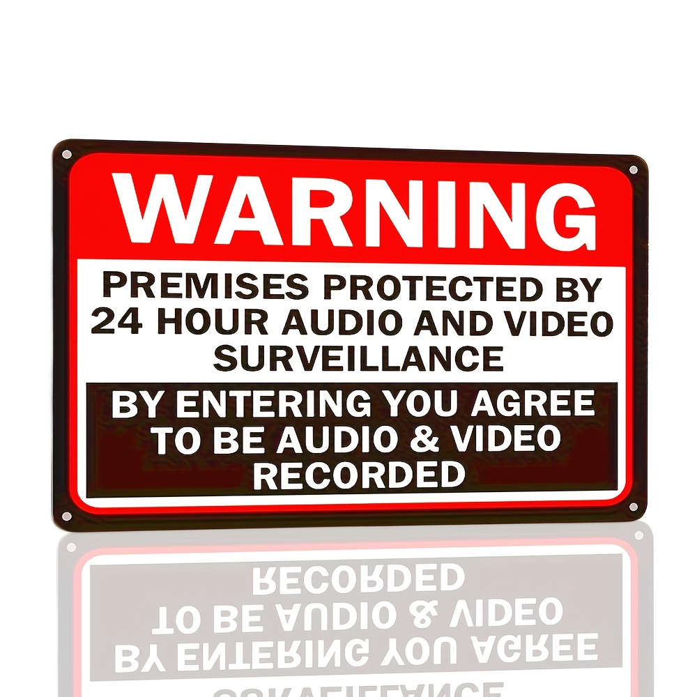 TEMU 24-hour Sign - 12x8 Inch Aluminum Metal Tin Wall Art With Recording Warning, Privacy Notice Deterrent Sign For Home Office Security, No