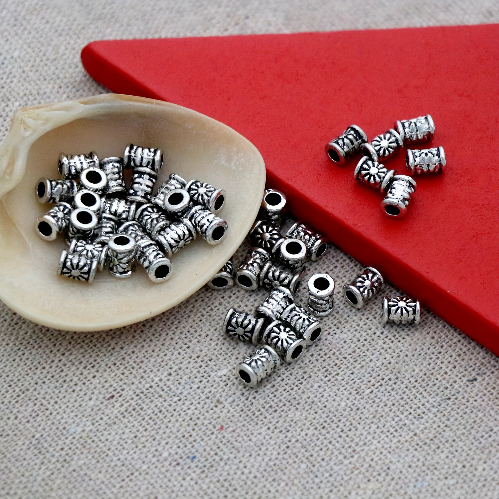 Image of Lzsilver 22.8g (70-pcs±) Spacer Bead Y2k Punk .8x6.8mm Antique Silvery Alloy Daisy Carved Tubes For Bracelet Necklace Keychain Earrings Bulk Craft Supplies For Jewelry Making Diy L653