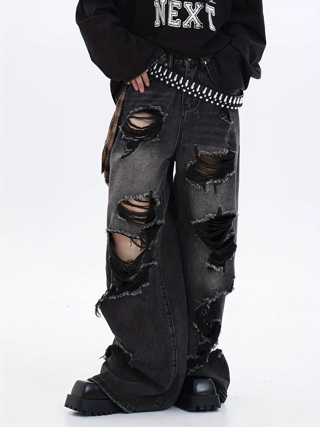 Baggy Black Slit Jeans Black Ripped Baggy Jeans Bahrain