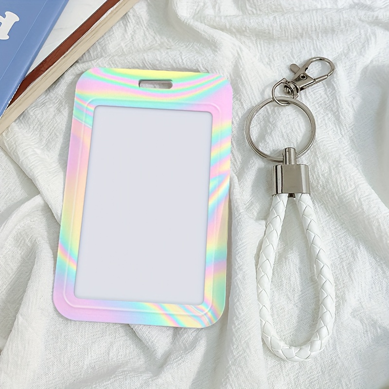 TEMU 2d A Pastel Holographic Swirl Plastic Id Card Holder With A Lanyard, Suitable For Bus Passes, Credit Cards, Id Cards, Student Ids, Employee Ids,