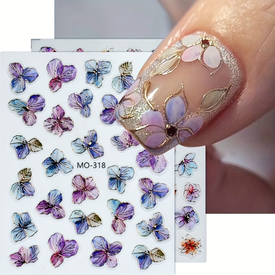 

Floral Nail Art - Fantasy Glitter Flower Patterns, Self-adhesive Plastic Nail Embellishments, Glossy Finish Rectangle Single Use, Theme Stickers In Assorted Designs - Pack Of 1 (mo-317-318)