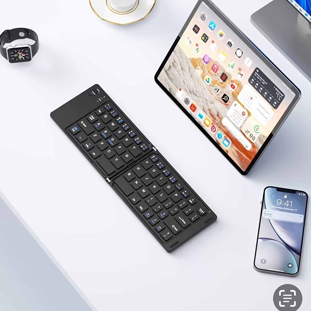 Ultra-thin Wireless Foldable Keyboard, Rechargeable Magnetic 7.3mm Ultra Slim and Compact Keyboard with Media Hotkeys for Computer Desktop PC Laptop Smart TV