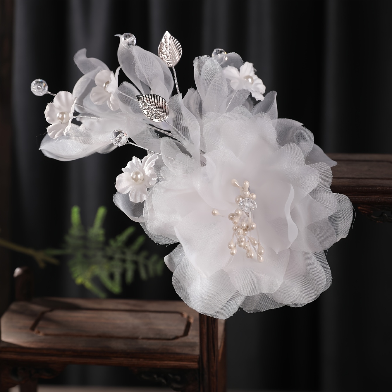 TEMU 1pc Ancient Feather Gauze Flower Hair Accessory With Soft-light Gauze Flower, Bridal Hairpin, Updo Hair Ornament
