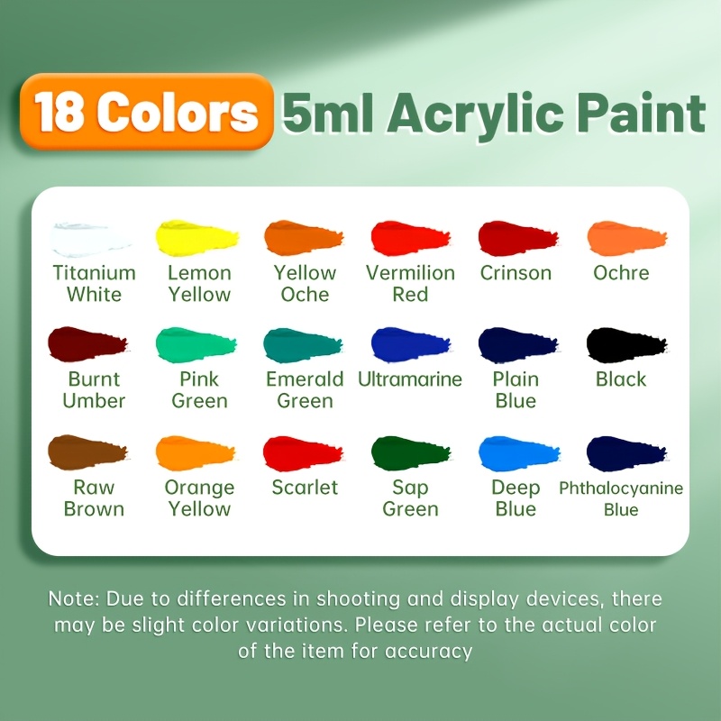 Set of Acrylic Paints Available in 12, 18, Or 24 Colors, Each 5Ml/0.17Oz. These Waterproof, Portable Art Supplies Feature Rich Pigments Suitable for Crafts, Drawing, Painting on Canvas, Rocks, Wood, Walls, And Ceramics
