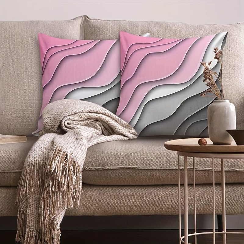 2pcs Pink and Gray Gradient Decorative Pillow Covers, Soft Polyester, Contemporary Style, Machine Washable, Zipper Closure, Versatile for Indoor/Outdoor Use, 16x16 18x18 50.8x50.8cm, Outdoor Pillows