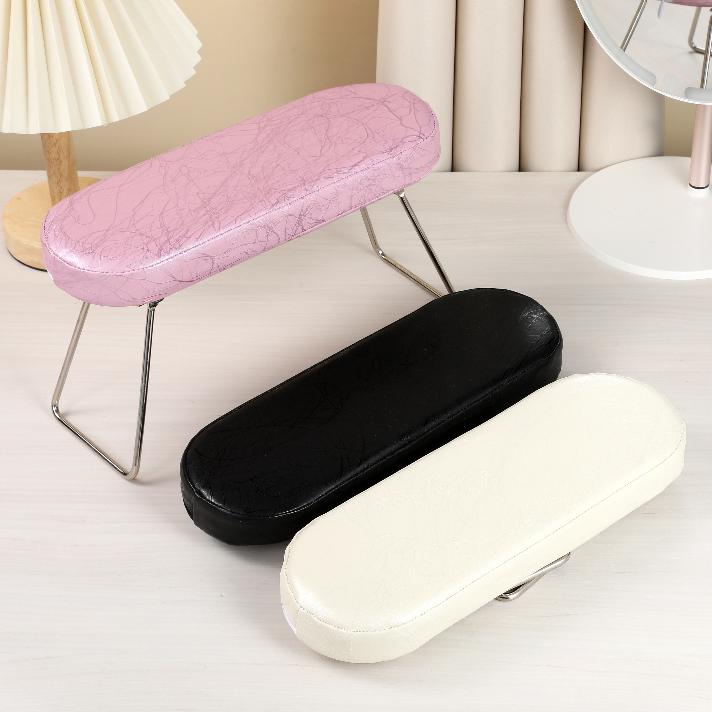 

Foldable Manicure Hand Rest, Stripe Pattern Pu Leather Nail Art Tool, Comfortable Nail Salon Arm Pillow, Durable Support Stand Hand Cushion