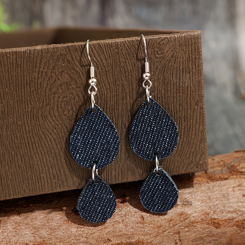 Women's Exotic Double-Layer Denim Teardrop Earrings, Unique Design