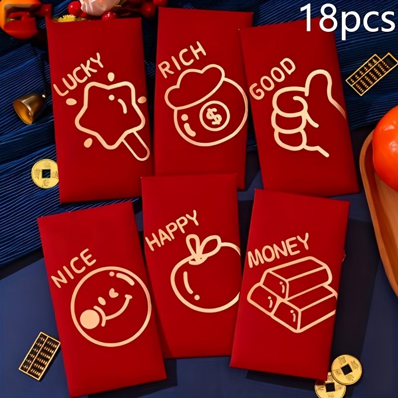 TEMU 18pcs, Good Luck Star Chinese Red Envelopes, Festive Wedding And Birthday Premium Mini Envelopes, Containing 18 Envelope Red Packets (3 Of 6