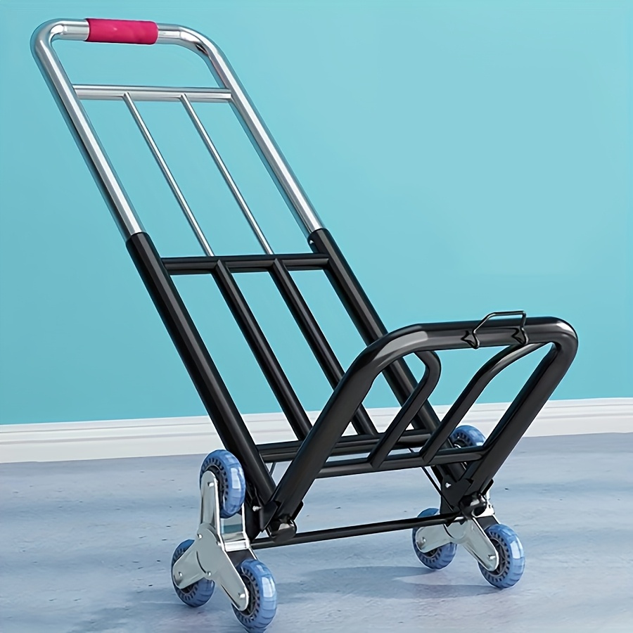 TEMU 1pc Heavy Duty Folding Hand Truck Stair Climbing Cart, Includes Luggage Straps, With Large Wheels Portable Luggage Dolly For Travel, Moving,