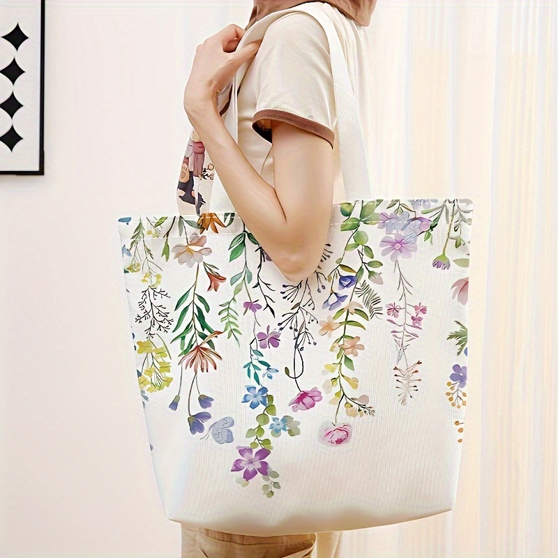 TEMU Pattern Printed Casual Tote Bag, Reusable Fashionable Shoulder Bag, Functional Handbag Shopping Bag