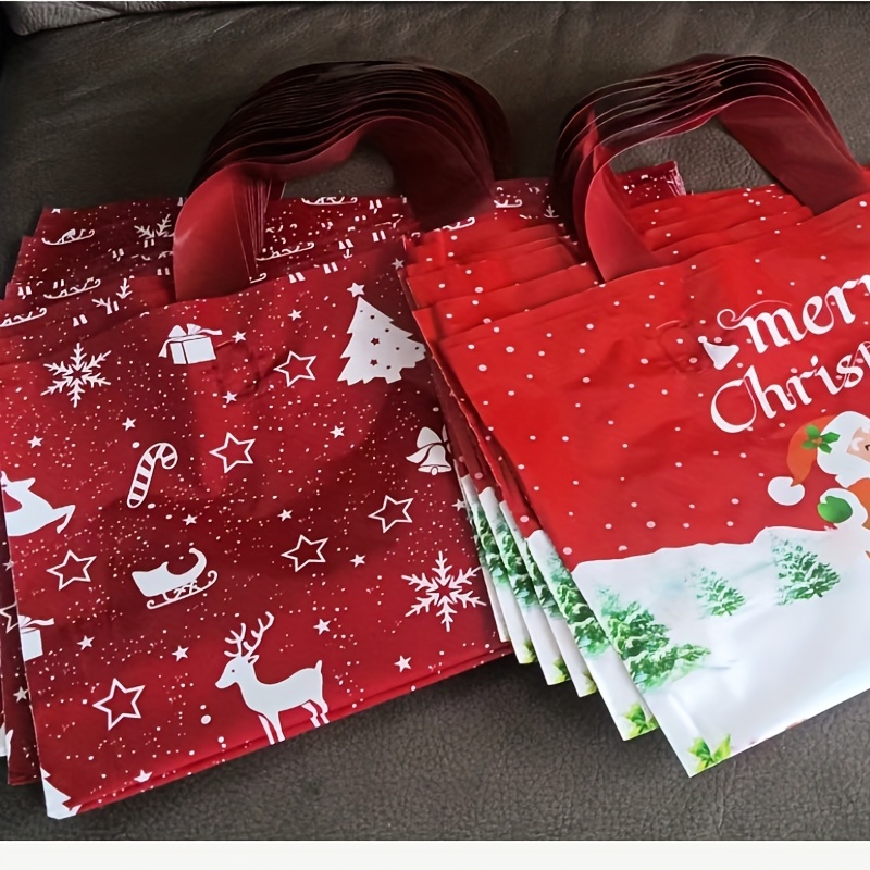 12pcs Small Christmas Holiday Gift Bags, New Year Gift Bags, Durable Pp Plastic Bags With Festive Snowflake And Reindeer, Santa Claus, And Snowman Designs, Reusable Tote Bags