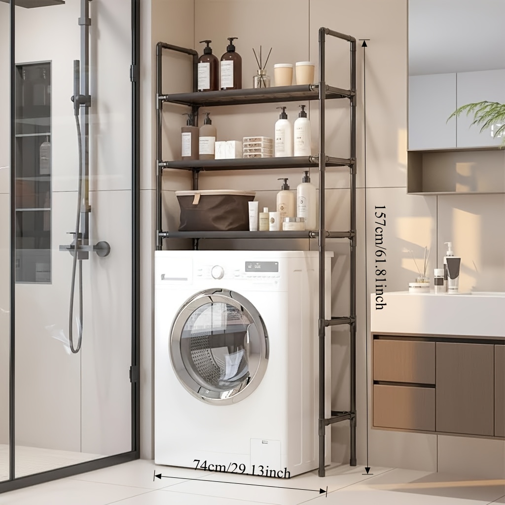 4 tier bathroom   saving storage rack for above washing machine bathroom and laundry organizer with sturdy metal frame adjustable top mounted shelf suitable for bathroom storage home organization for holding towels Product details 2
