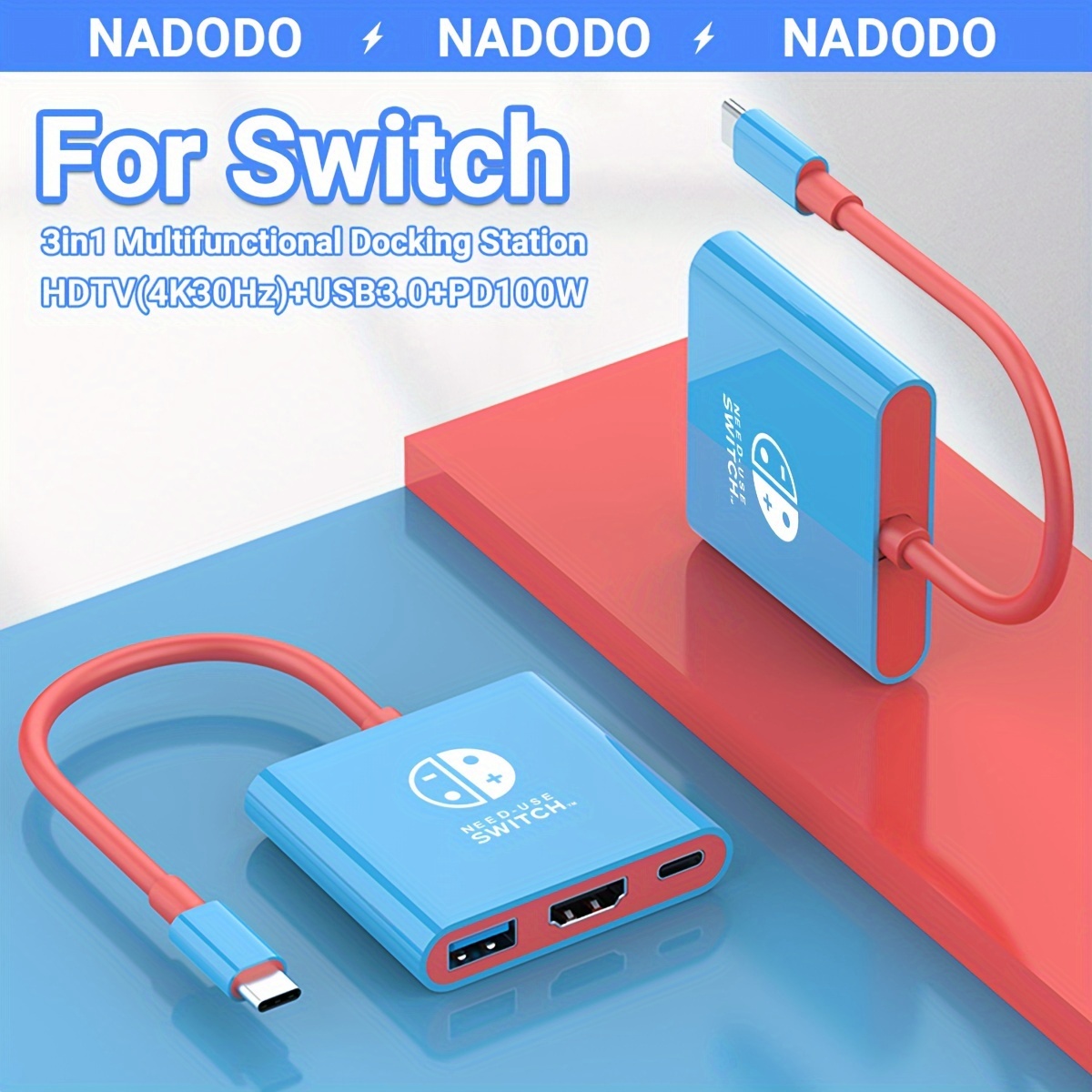 Switch Dock for Nintendo Switch OLED, 3 in 1 Switch TV Adapter with 4K  HDMI, USB 3.0 Port, Type C 65W PD Charging, Portable Docking Station Travel  for