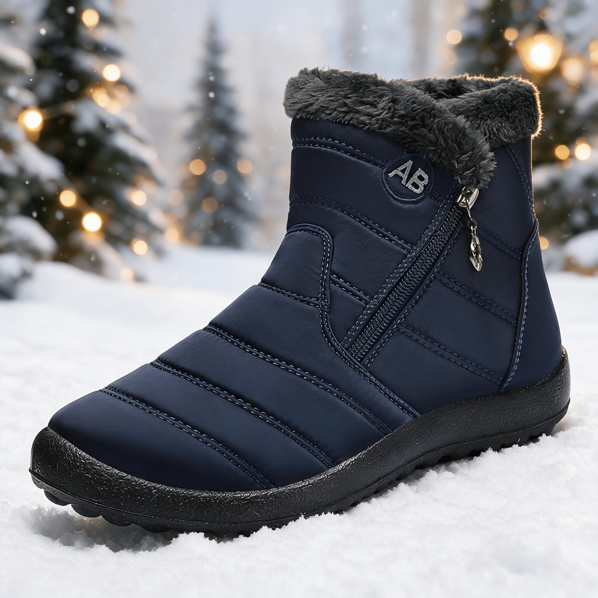 Solid Color Women's Hiking Snow Ankle Boots, Warm Outdoor Wear