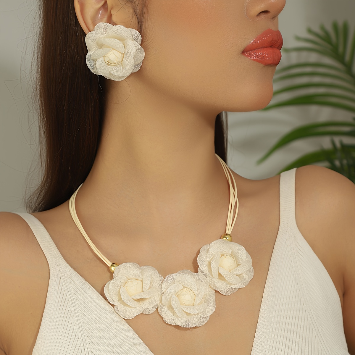 3pc Floral Earrings and Necklace Set