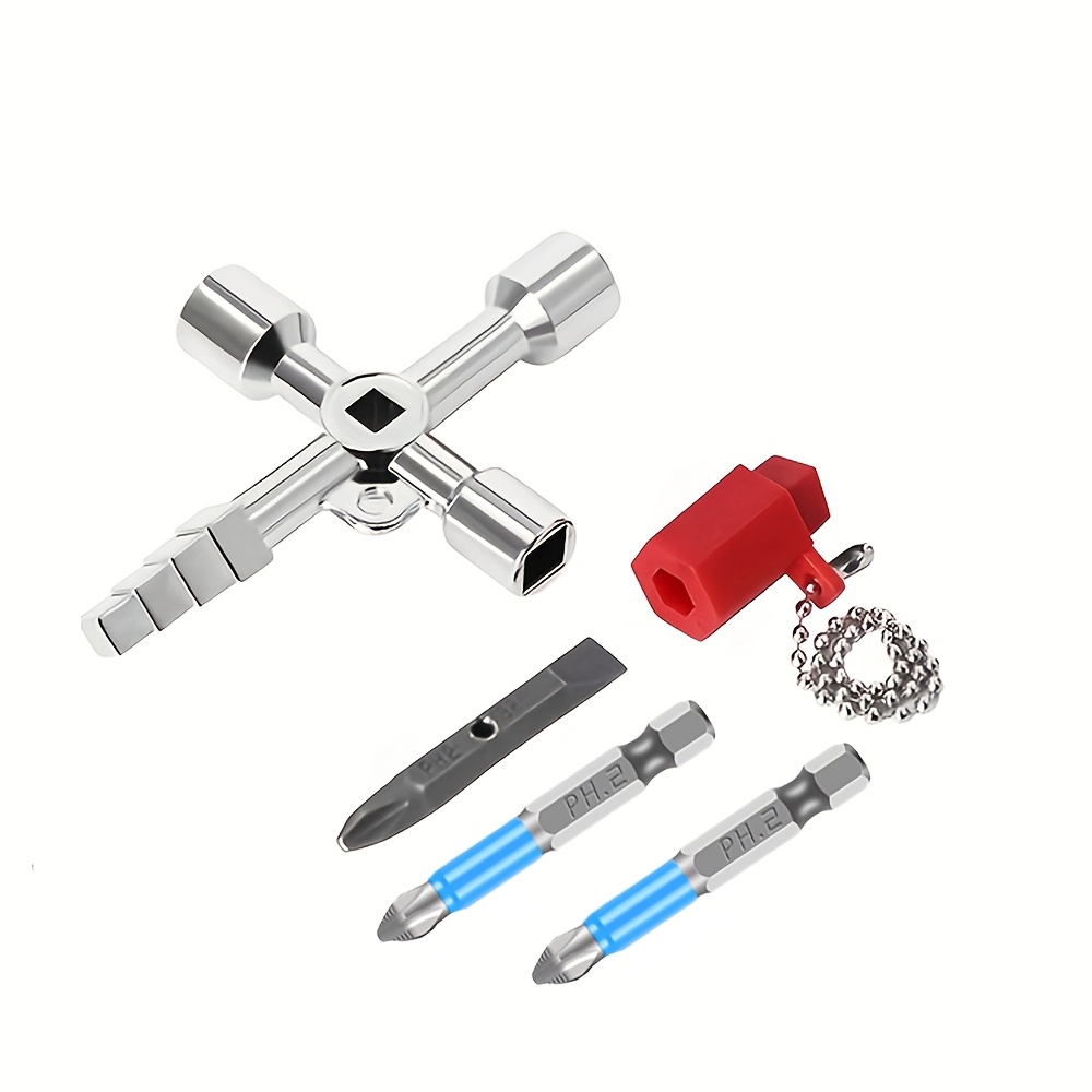 TEMU Llave de Tubo Multifuncional Universal, Llave Triangular Multifuncional para Ascensor - 4 en 1, Broca Triangular Interior y Cruzada, Llave de