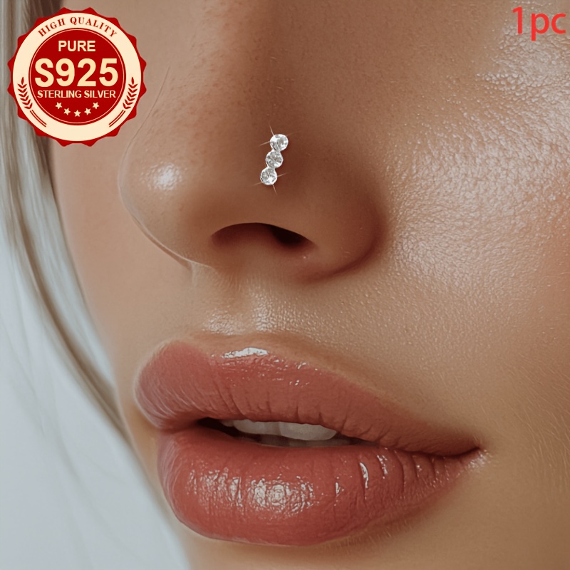 Women's S925 Silver Three Small Round Zirconia Nose Studs