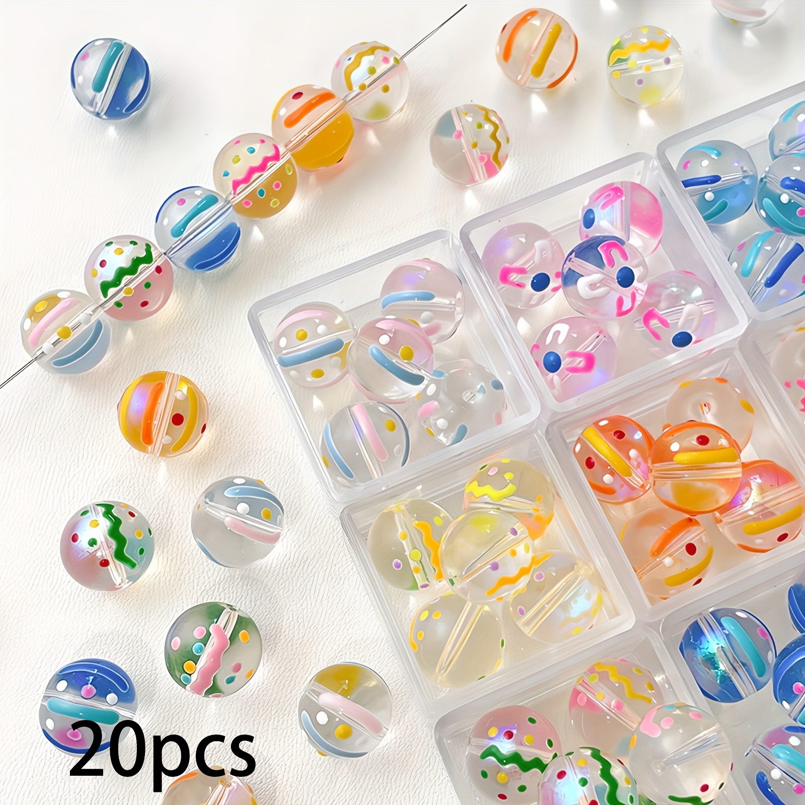 Image of 10/20pcs 12mm Ab Color Hand-painted Glass Beads With Straight Holes, Fun Drip Beads, Diy Bracelet And Necklace Accessories