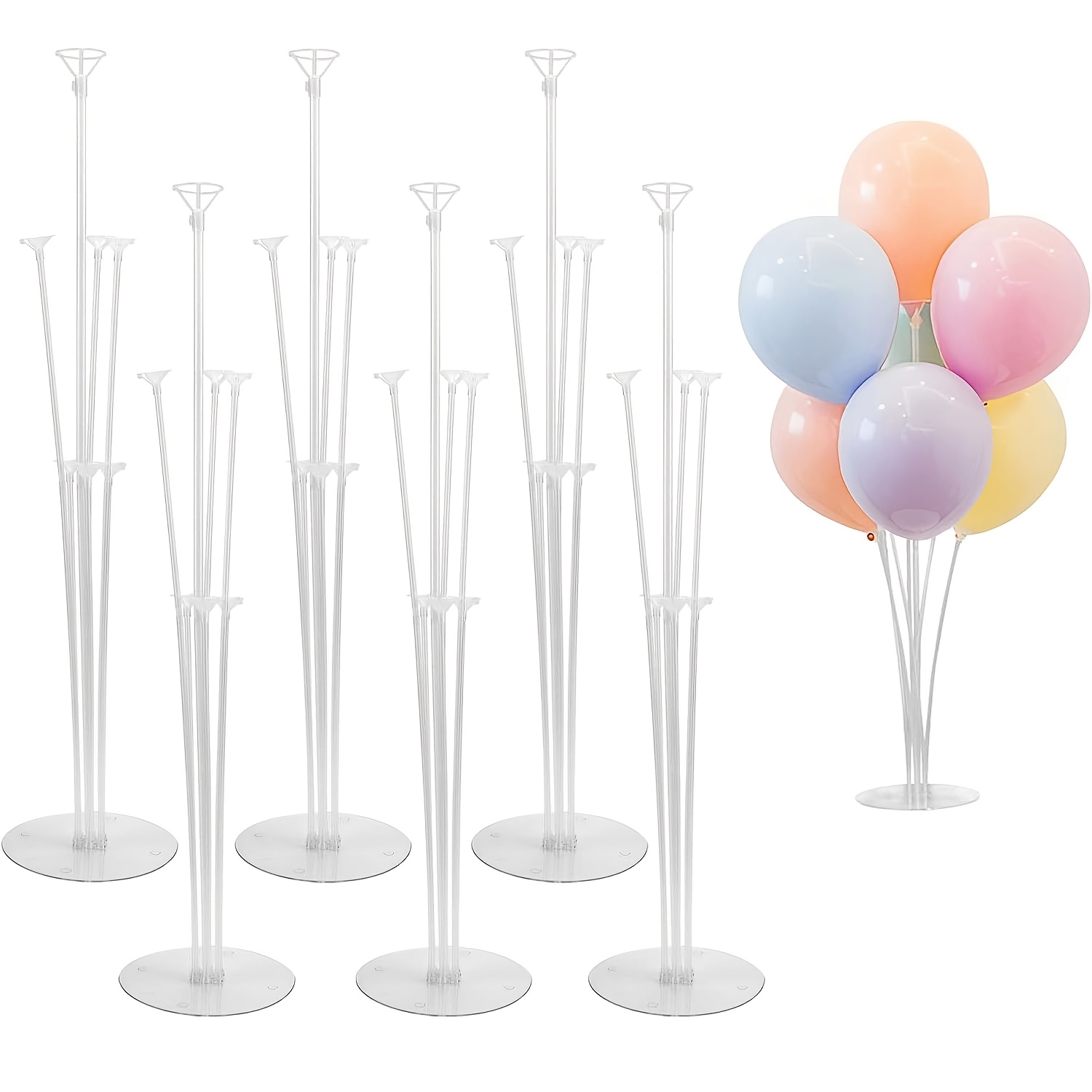 Image of 6 Sets Of Balloon Stand Kits, Balloon Rods With Base For Birthday Graduation Ceremony Party Decorations, Wedding