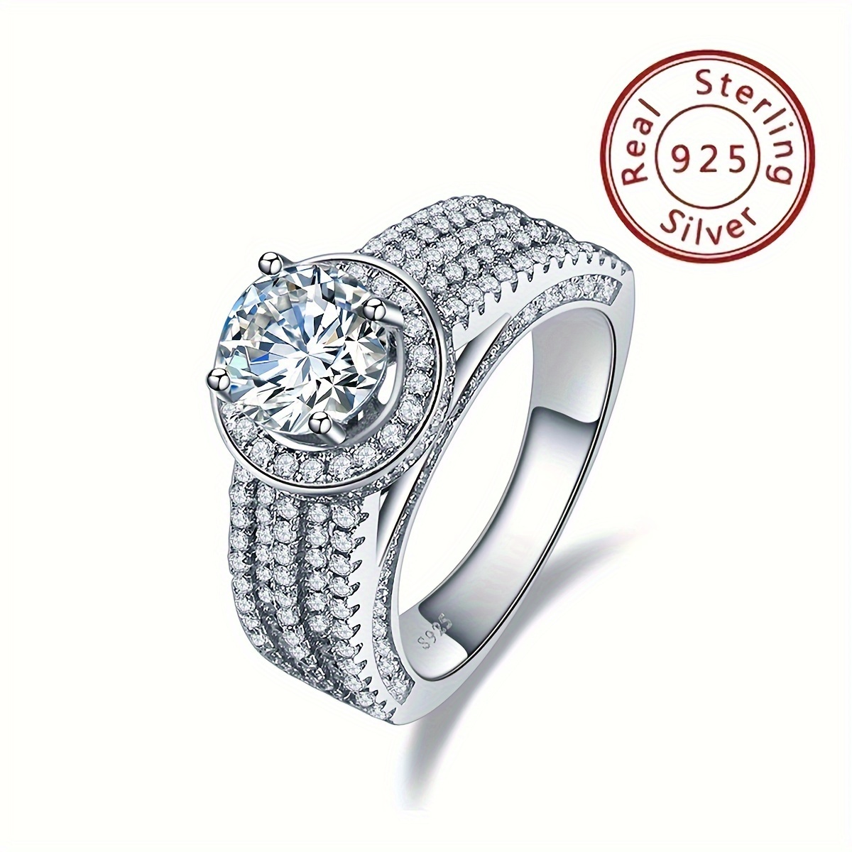 

100% 925 Sterling Silver, Stylish And Simple With A Single Shiny Round Zircon Ring Men's Lovers Valentine's Day Dating Surprise Gift