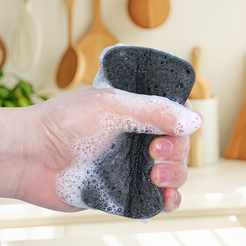 Black-Gray Rounded Corner Sponge Scrubber for Pots and Dishes