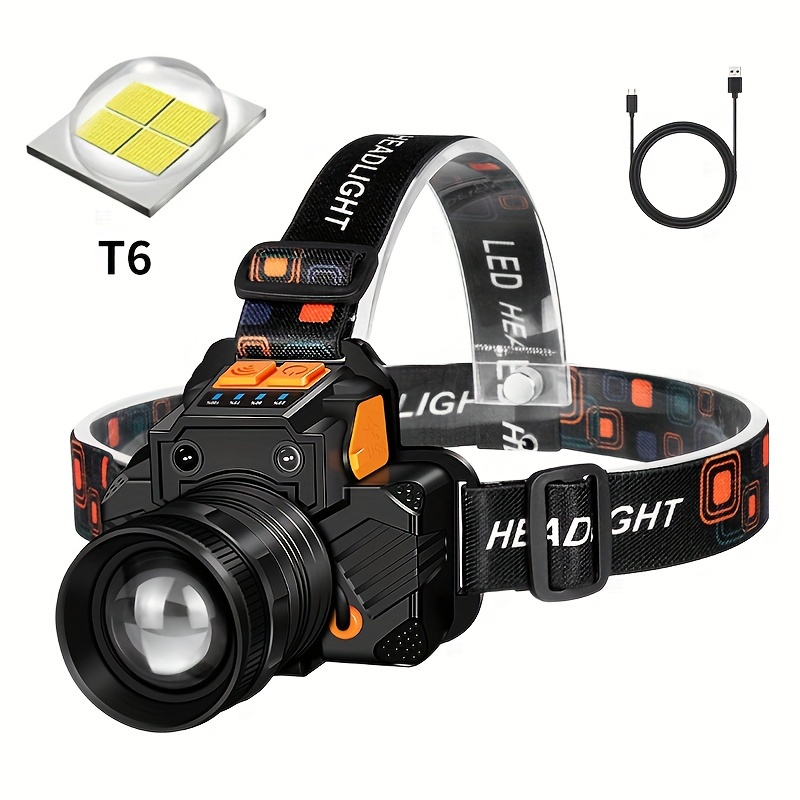 

Phare à LED, rechargeable, ultra lumineux avec 4 modes, zoomable, affichage numérique, phare et feu rouge d'avertissement pour le camping, la course à pied