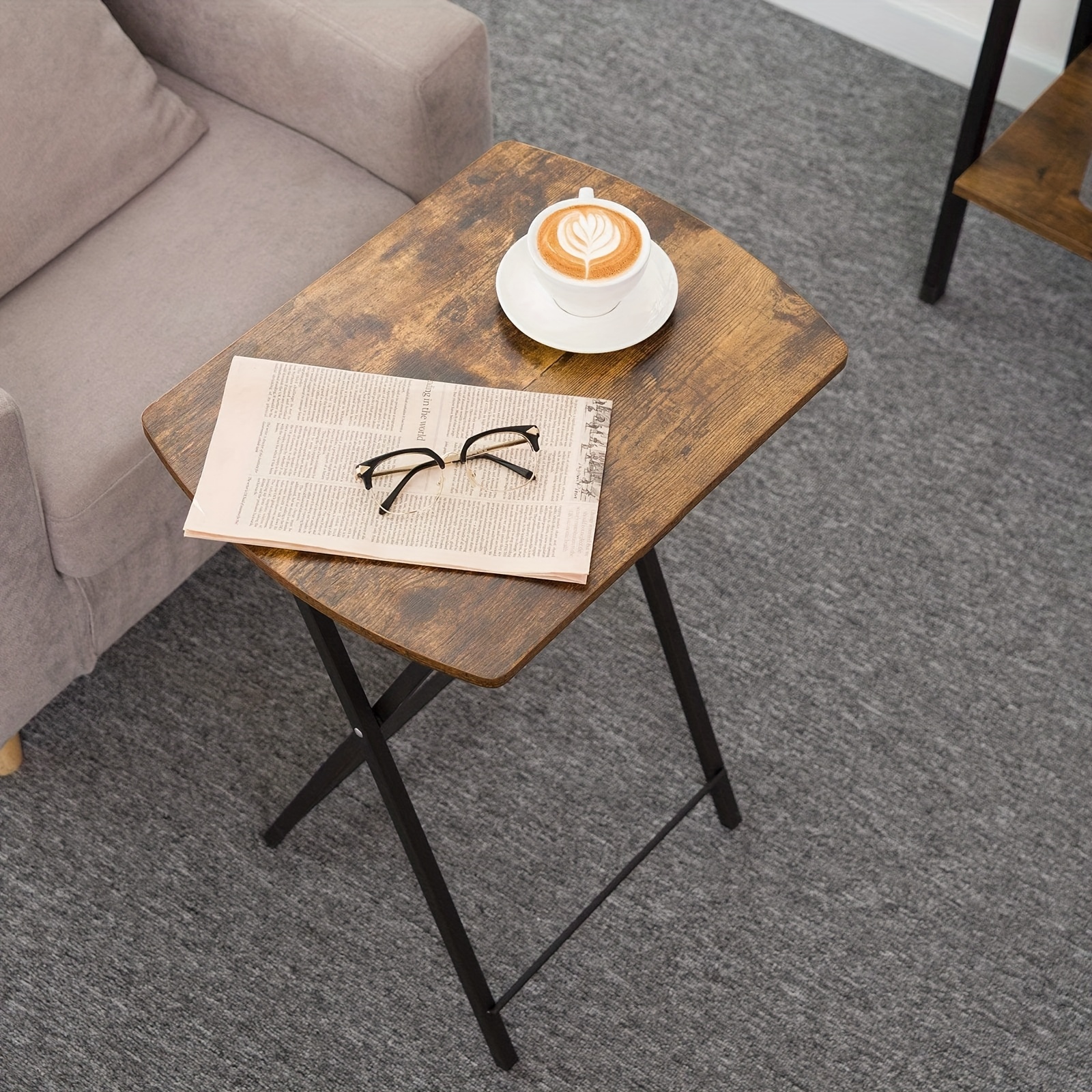 Folding Dining Table, Small Sofa Table, Tablet Computer Table, Industrial Coffee Table, Tv Tray, Small Space Dining Table, Snack Table, , Sturdy And Stable, Dark Brown