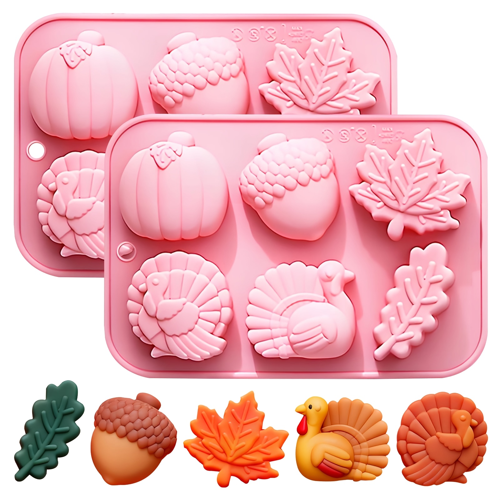 TEMU 2pcs-thanksgiving Silicone Mold, 6-cavity Fall Shapes | Turkey & Pumpkin Shapes, Chocolate & Candy Use, 15.2x10.5cm Size, Release, Reusable