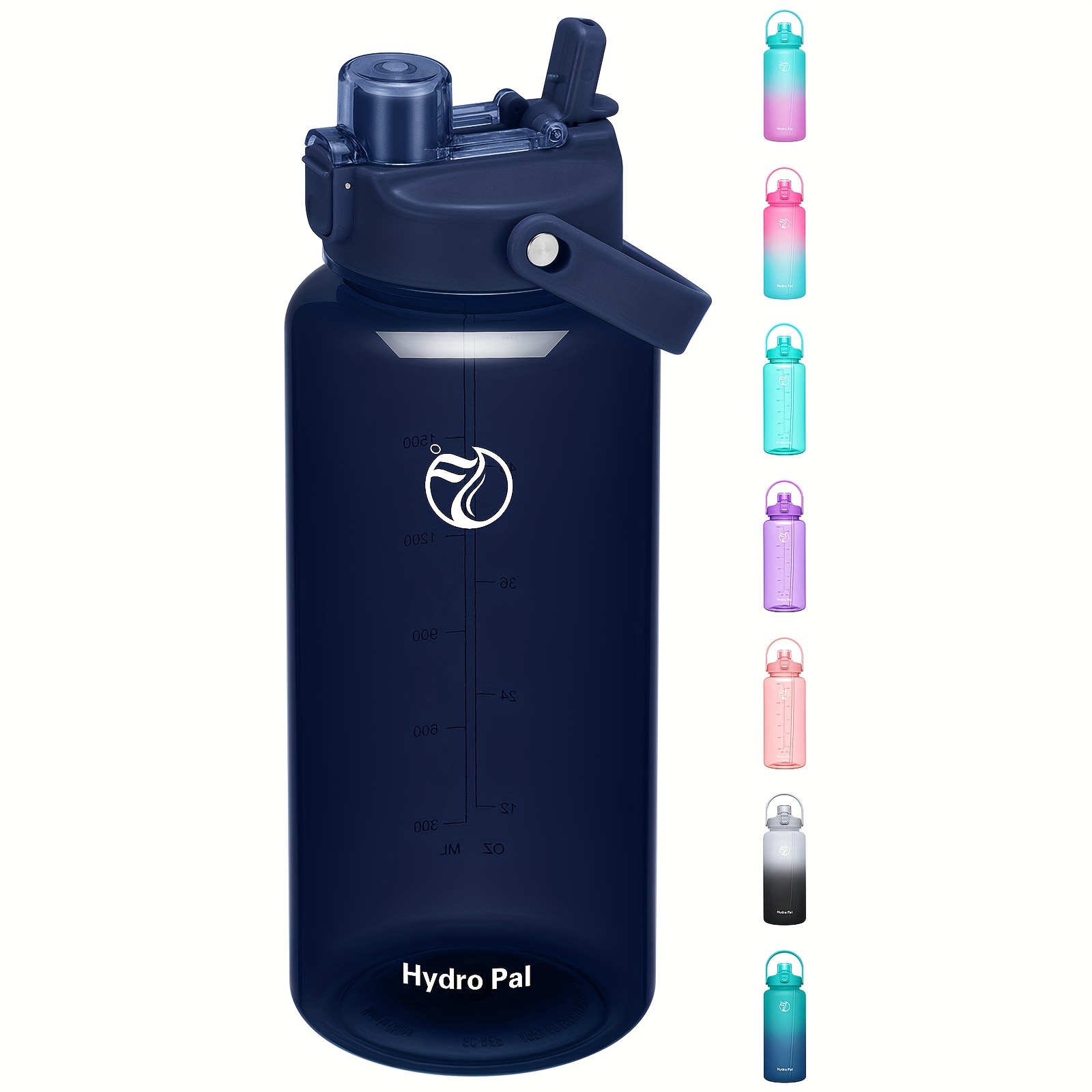 

1pc Hydro Pal 74oz Large Capacity Water Bottle - Half Gallon, Dual-function Spout And Straw Lid, Ergonomic Handle, One-click Open, Measurement Scale
