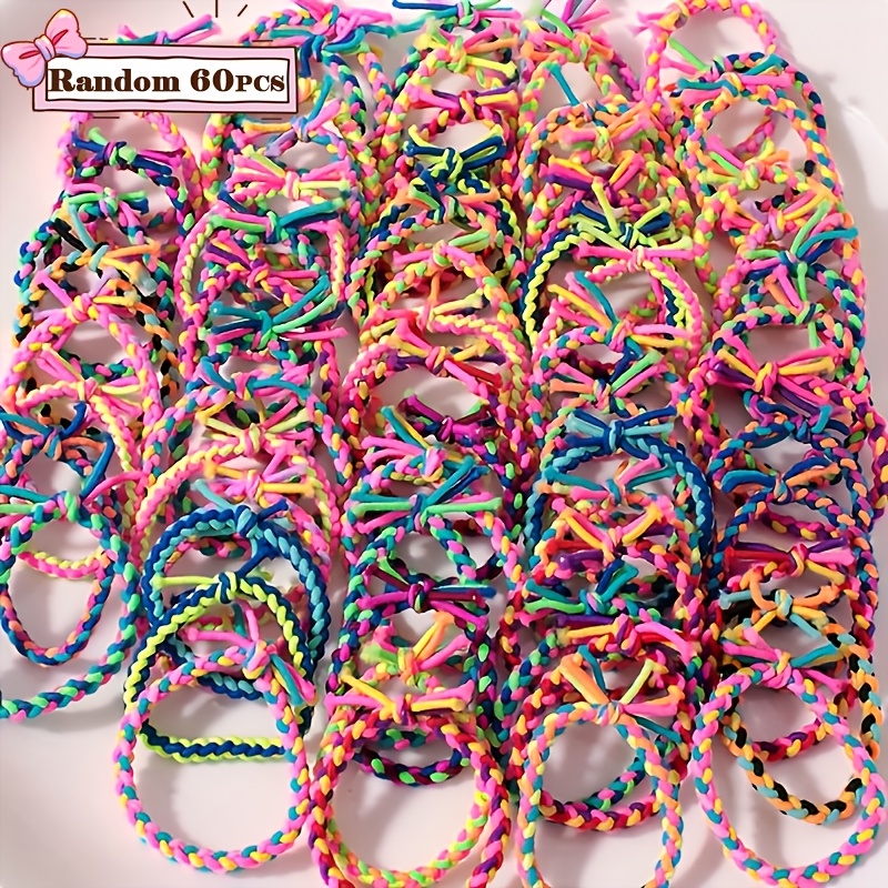 TEMU 60pcs Random Colored Elastic Hair Ties, Hand- Craft High Elastic Durable Non-damaging To Hair, Suitable For ' Daily Use / Sports / Braiding /