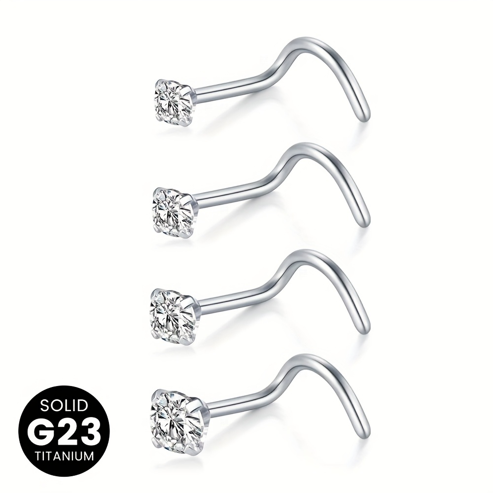 4pcs G23 Titanium Alloy Nose Studs & Rings Set, Hypoallergenic