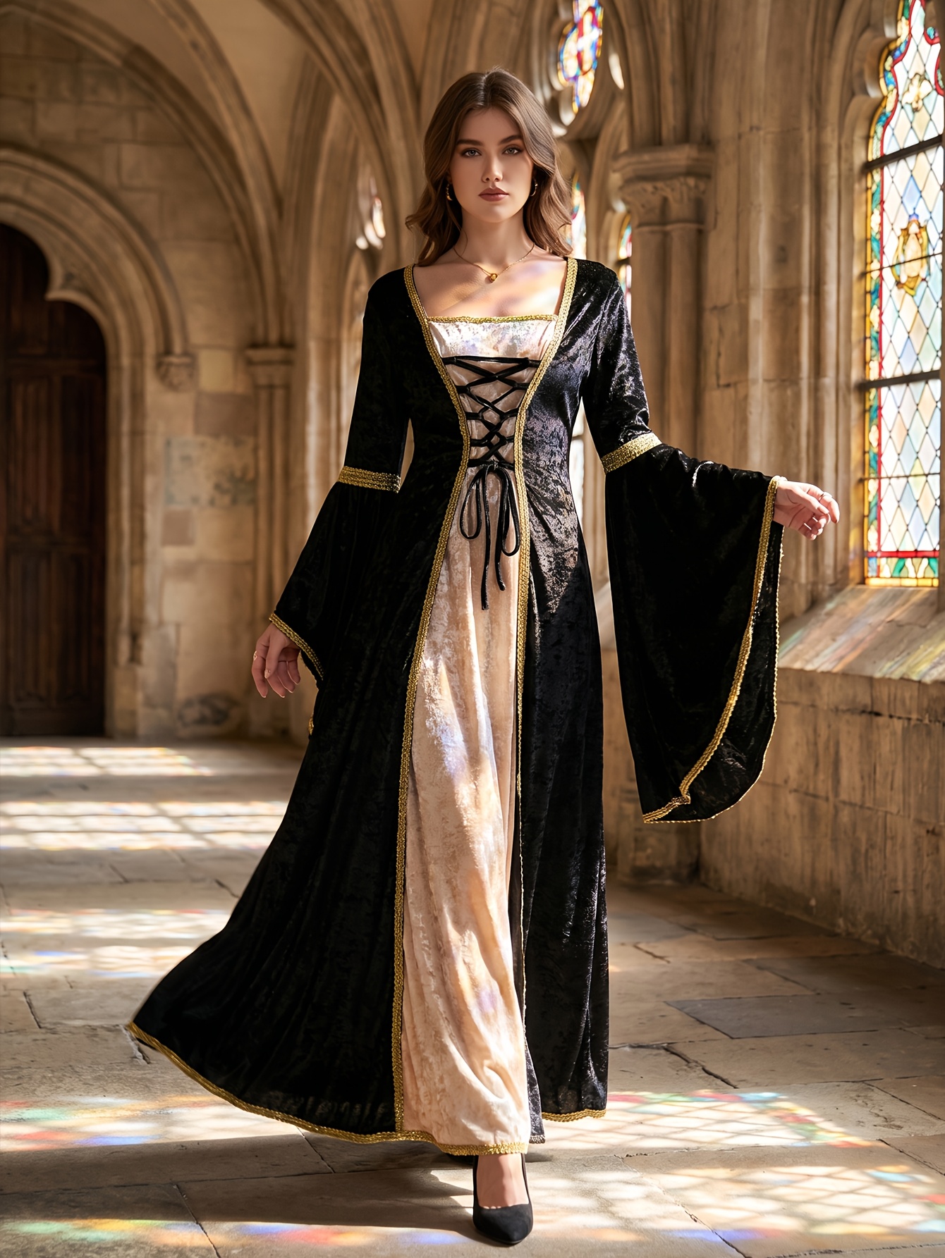 Women's European Medieval Court-Style Long Gown, Halloween Queen Dress * Costume Cosplay Apparel, Castle Photo Stage Performance Gown, Vintage Formal Performance Attire, for Photography, Banquet, and 