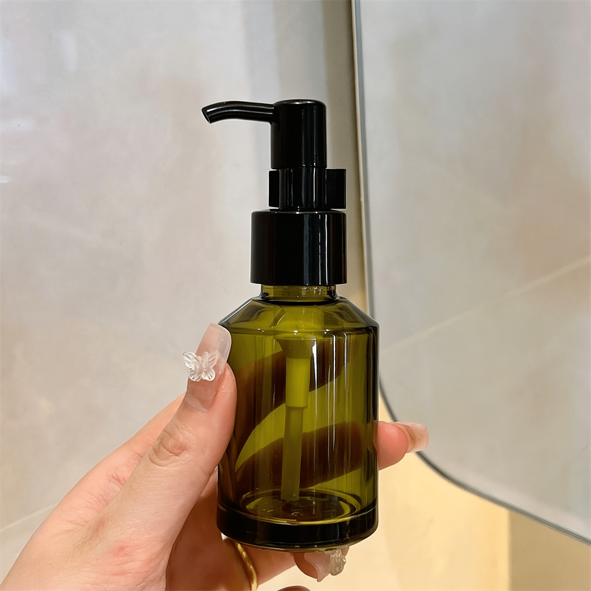 TEMU Essential Oil Serum Dispenser Small Bottle Glass Press Bottle Makeup Remover Oil Travel Portable Light-proof Water Milk Empty Bottle Skincare