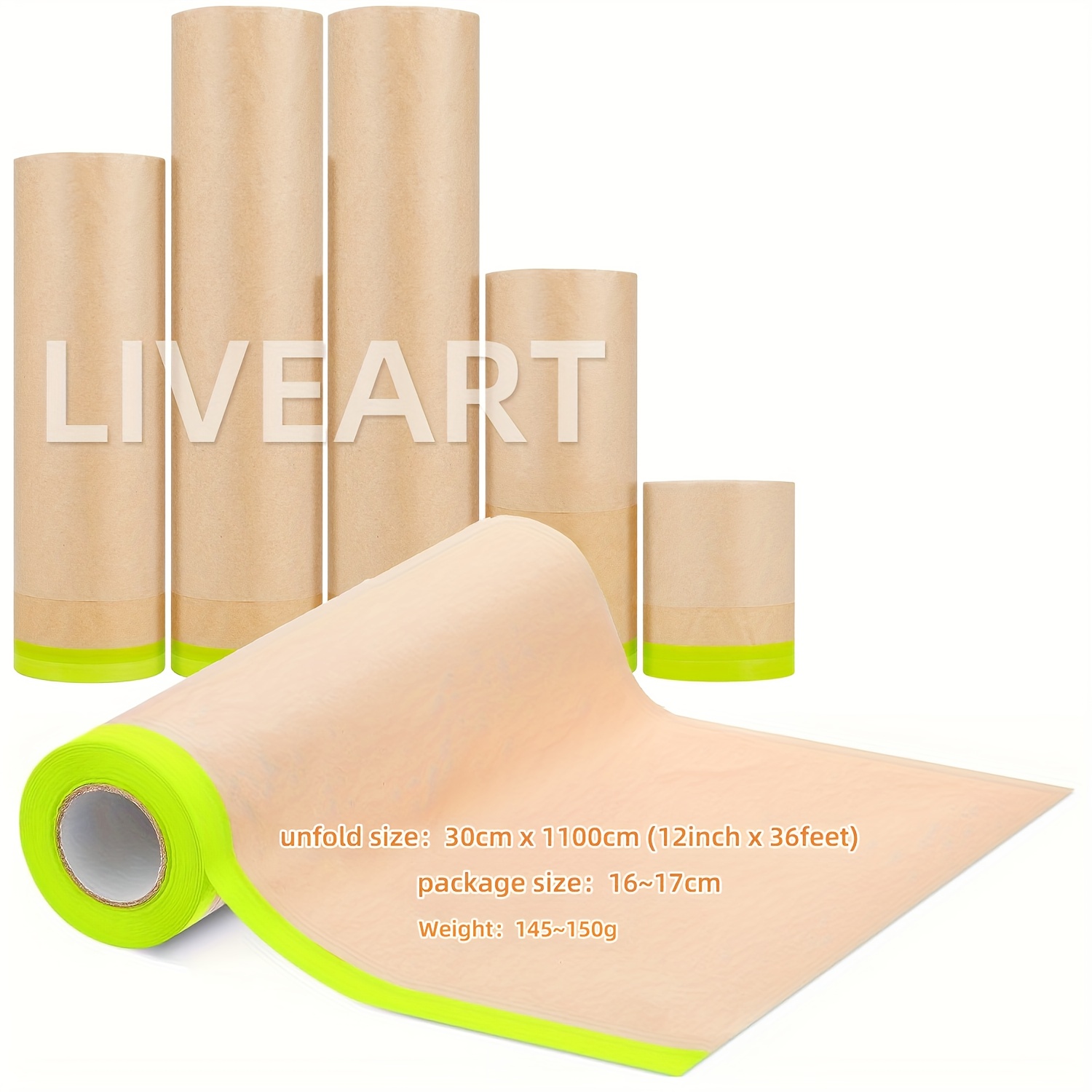 TEMU Pack Of Multiple Sizes Insulation Material Masking Paper, Paint Protection Covering For Walls, Floors & Auto Body, , No Residue, With Adhesive Plastic Film For Painting Supplies