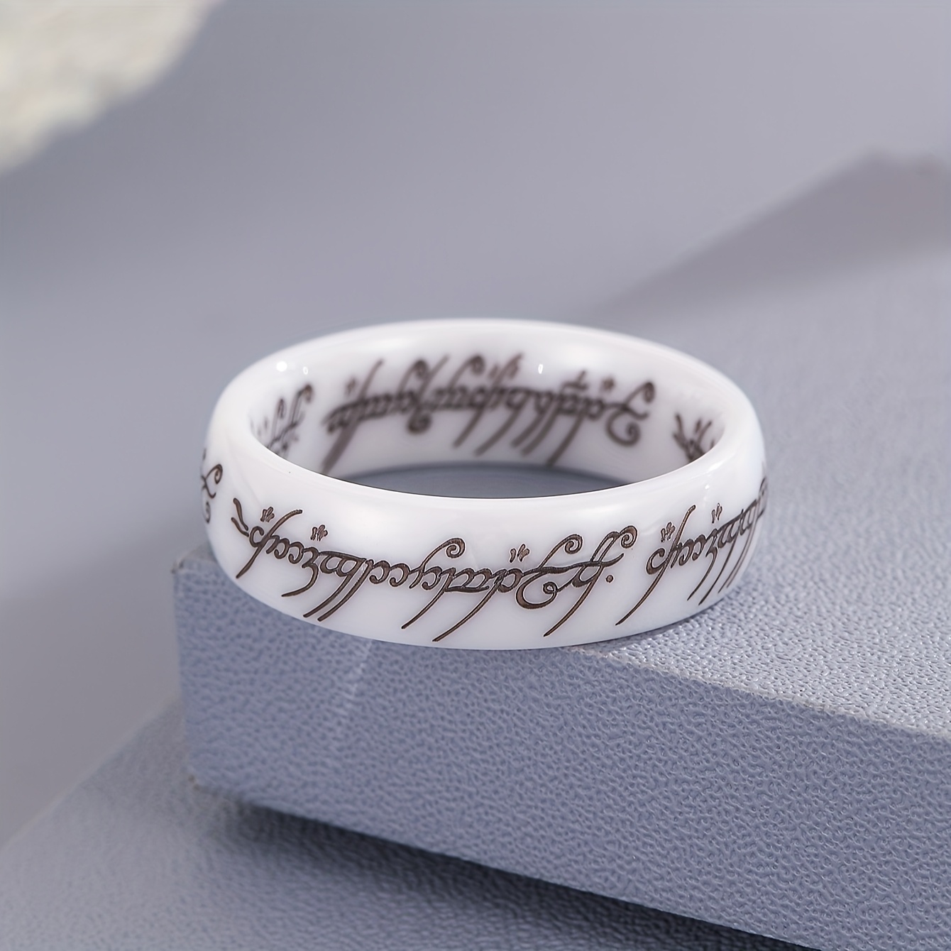 Runic Script Gothic Ceramic Men's Ring for Casual Attire