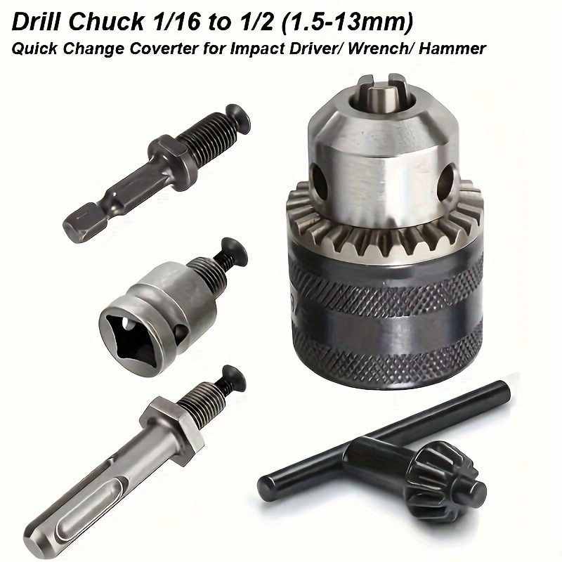 5pcs Drill Adapter Set, /16"-1/2" With Sds, Hex & Socket Square For Drivers - Drilling Performance