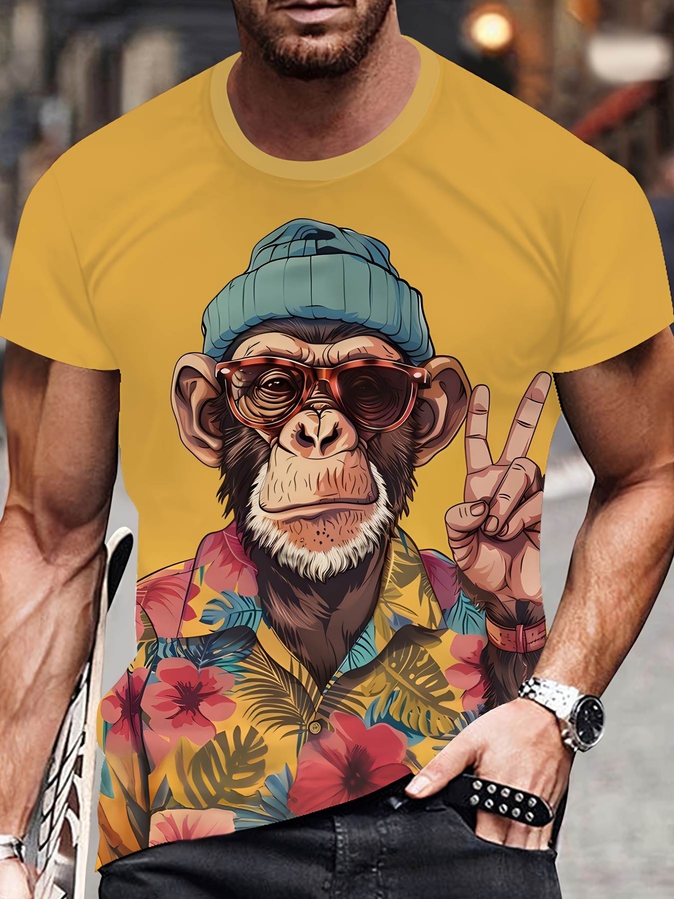 【SATIIIZ】Monkey Pigment Short-Sleeved T-Shirt T-Shirts 3D Men Summer Printed Animal Monkey T-Shirt Short