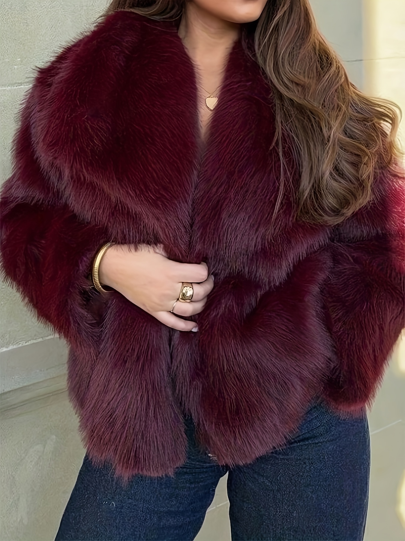 womens elegant faux fur coat soft plush winter jacket with lapel collar chic outerwear for fall winter everyday formal events womens   office party ladies winter coats Product details 2