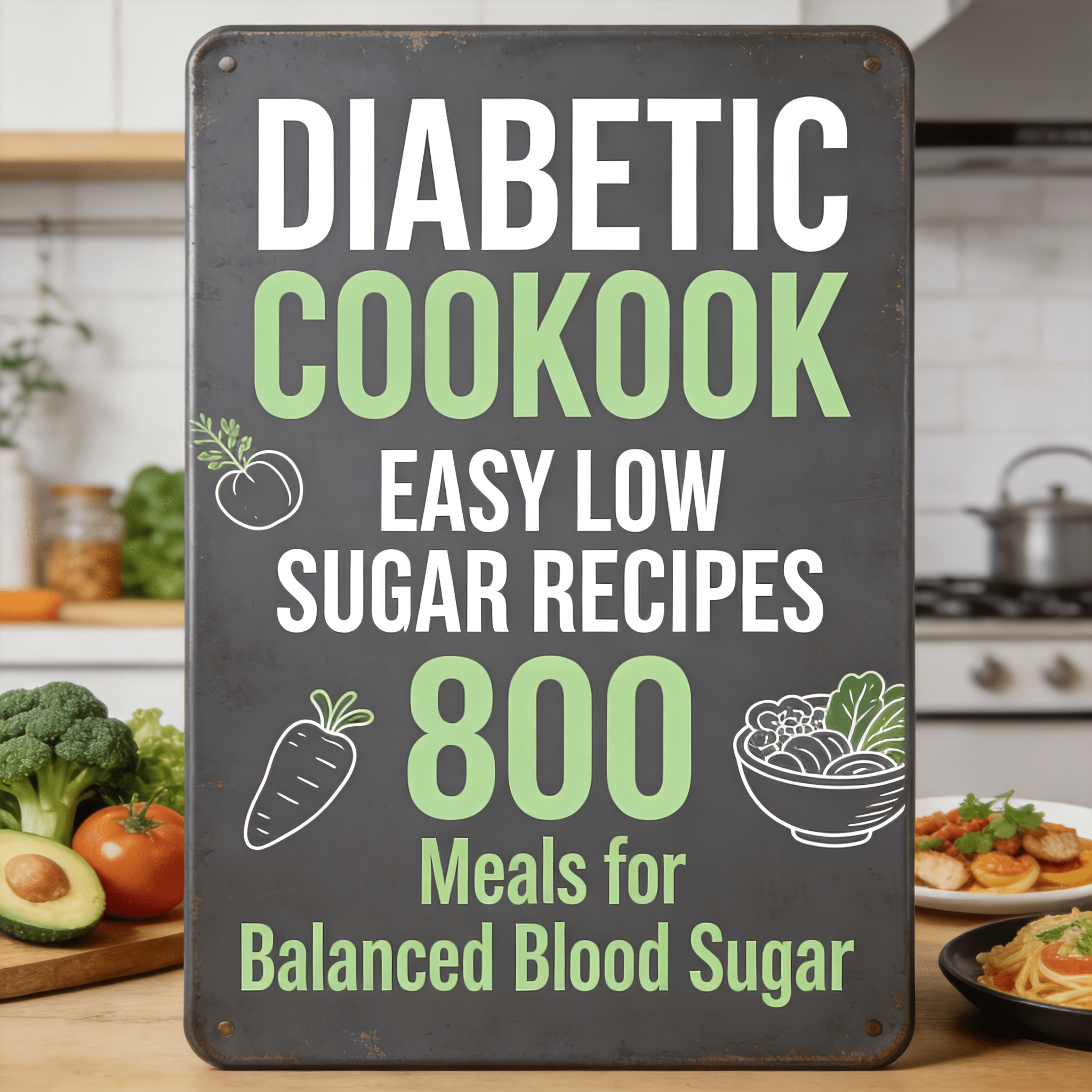 1pc Diabetic Cookbook Metal Sign 8x12 Inch - Low Sugar Recipes Kitchen Wall Art - Rustic Decor Plaque For - Diabetic Diet Gift - Durable