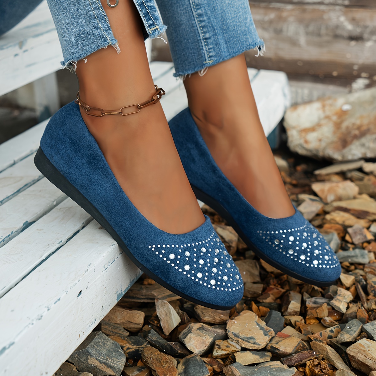 womens navy blue velvet flats accents lightweight Temu