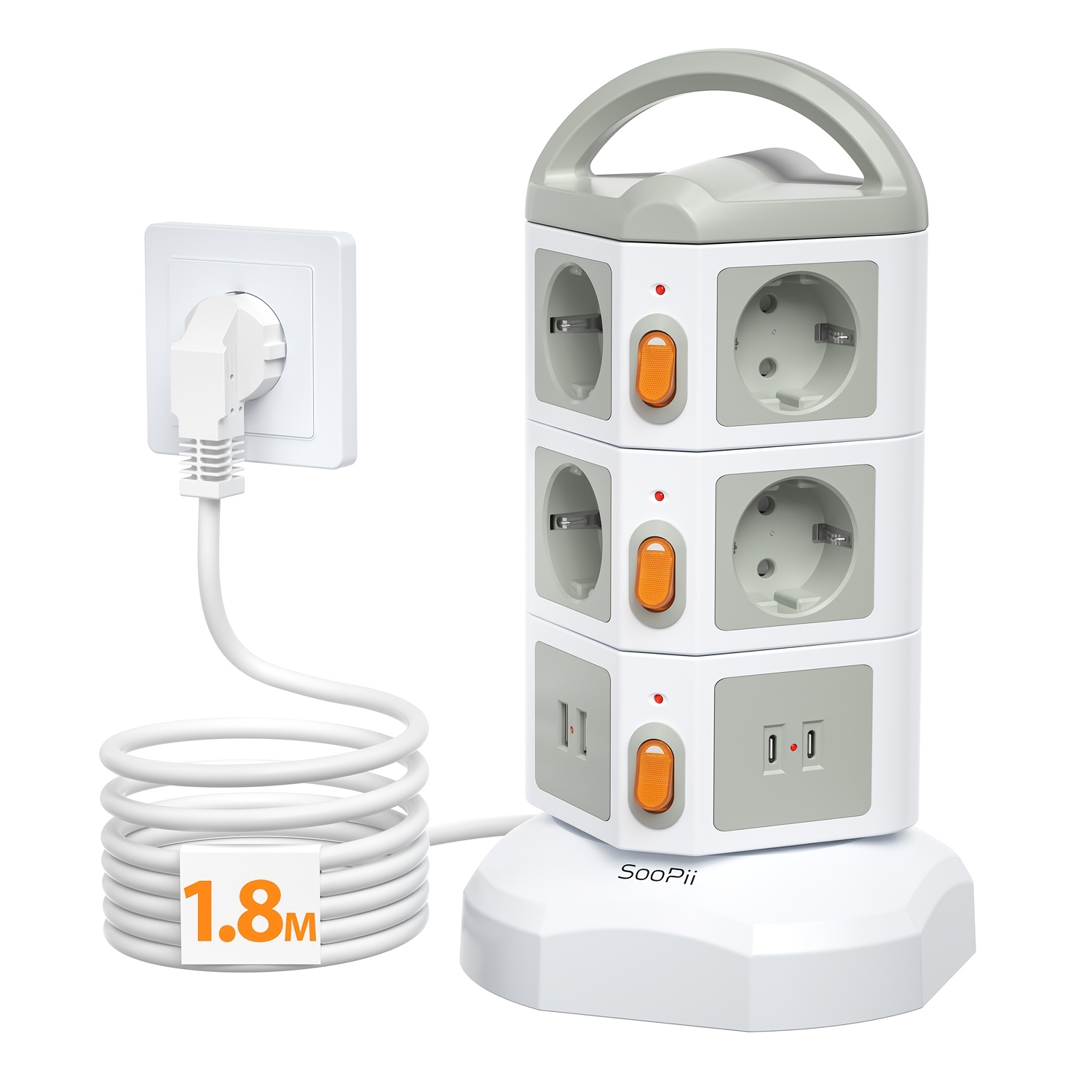 Image of 14-in-1 Power Strip Tower With 10 Ac Outlets & 4 Usb Charging Ports (2 Usb-c 20w, 2 Usb-a), 6ft Extension Cord, Protection, Space- For Home Office & Desk