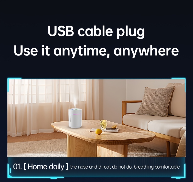 Set de 2 mini umidificatoare de aer de 180ML, cu lumini de noapte colorate și difuzoare de uleiuri esențiale, perfecte pentru casă, dormitor și utilizare în mașină, funcționează silențios