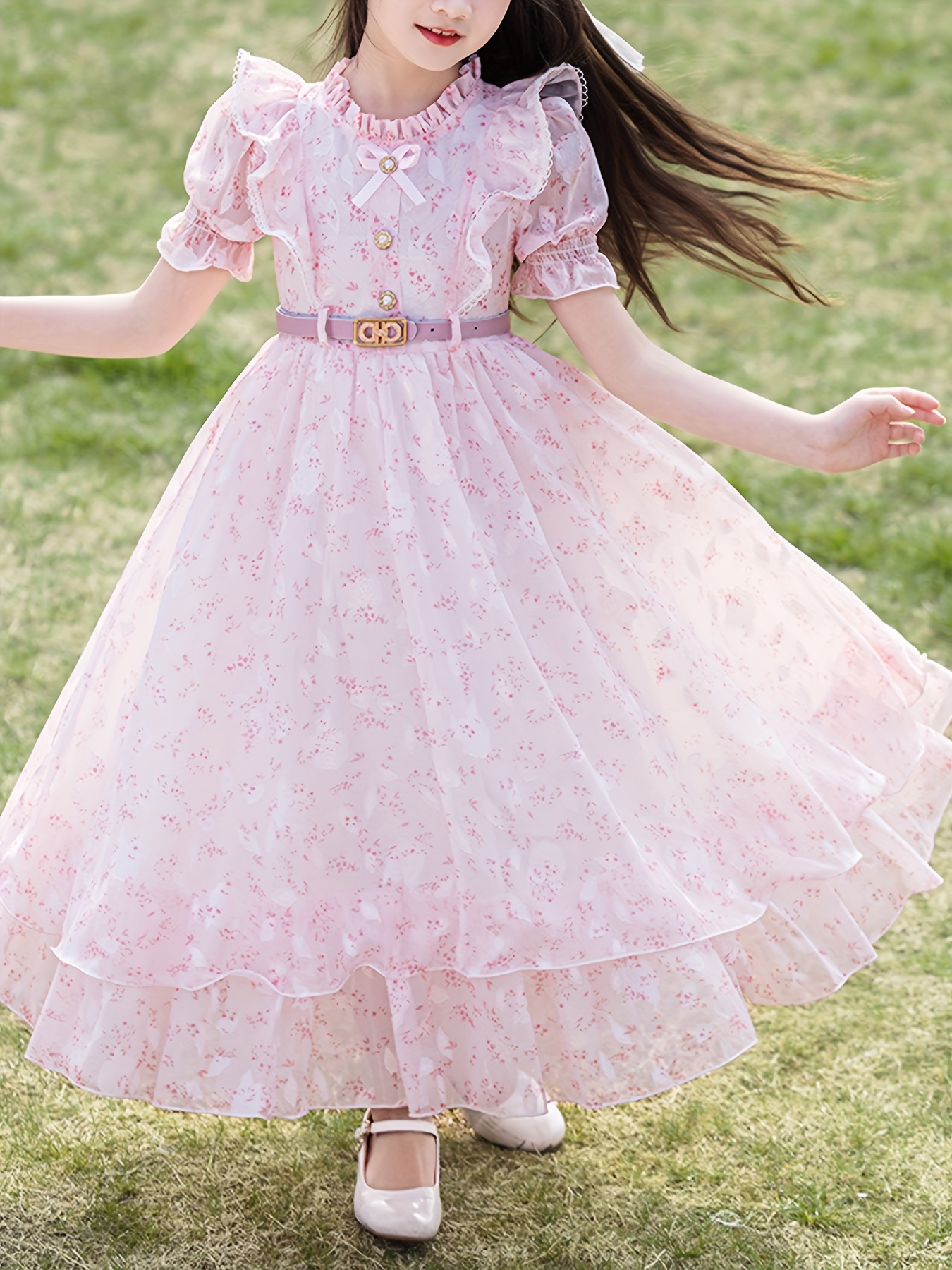girls dress floral princess dress printed long chiffon beach - Temu United  Arab Emirates