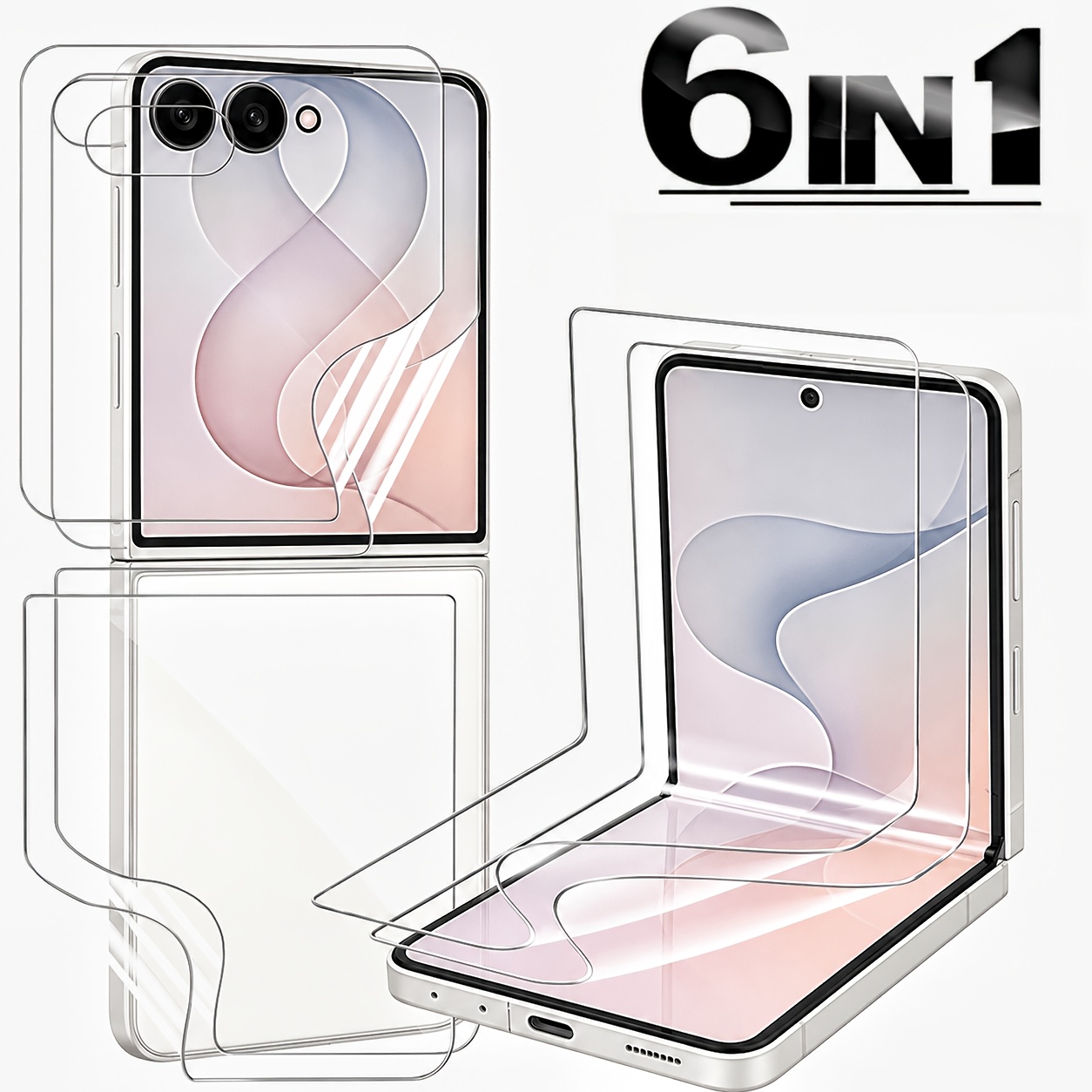 TEMU Film de d'écran hydrogel 6 en 1 pour for Samsung Flip 8, couverture complète HD transparente -rayures pour Z Flip8