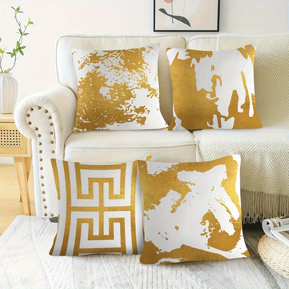 

4pcs Set Abstract Geometric Pillow Covers - Soft Short Plush, Zip Closure, Machine Washable For Living Room, Bedroom, Office Decor - 18x18 Inches