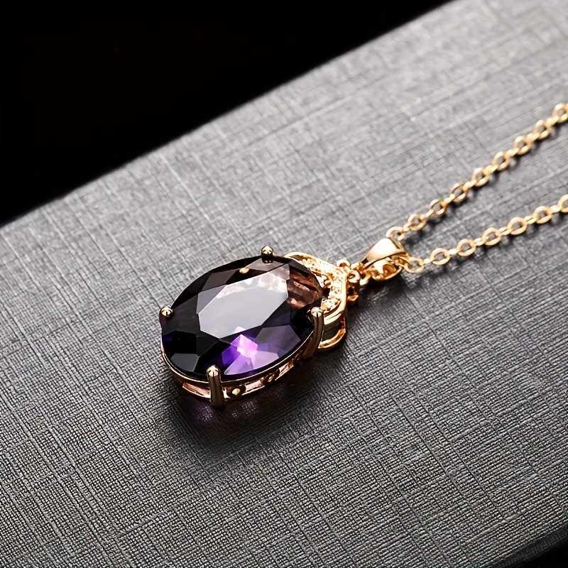 Image of A Stylish Pendant Necklace For Women Featuring A Purple Synthetic Zirconia Stone Set In A Four-prong Design, Casual Wear Or Parties, Making It An Ideal Jewelry Gift