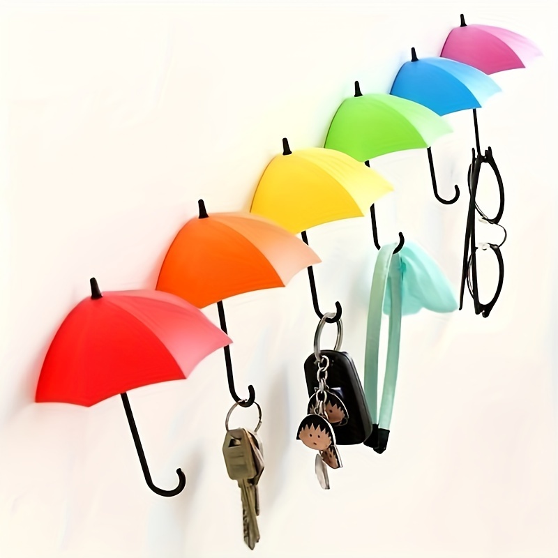 

6pcs Colorful Umbrella Wall Hooks, Creative Decoration Key Hooks, Wall Mount Hanging Hooks, Home Bedroom Wall Decor, Room Decor