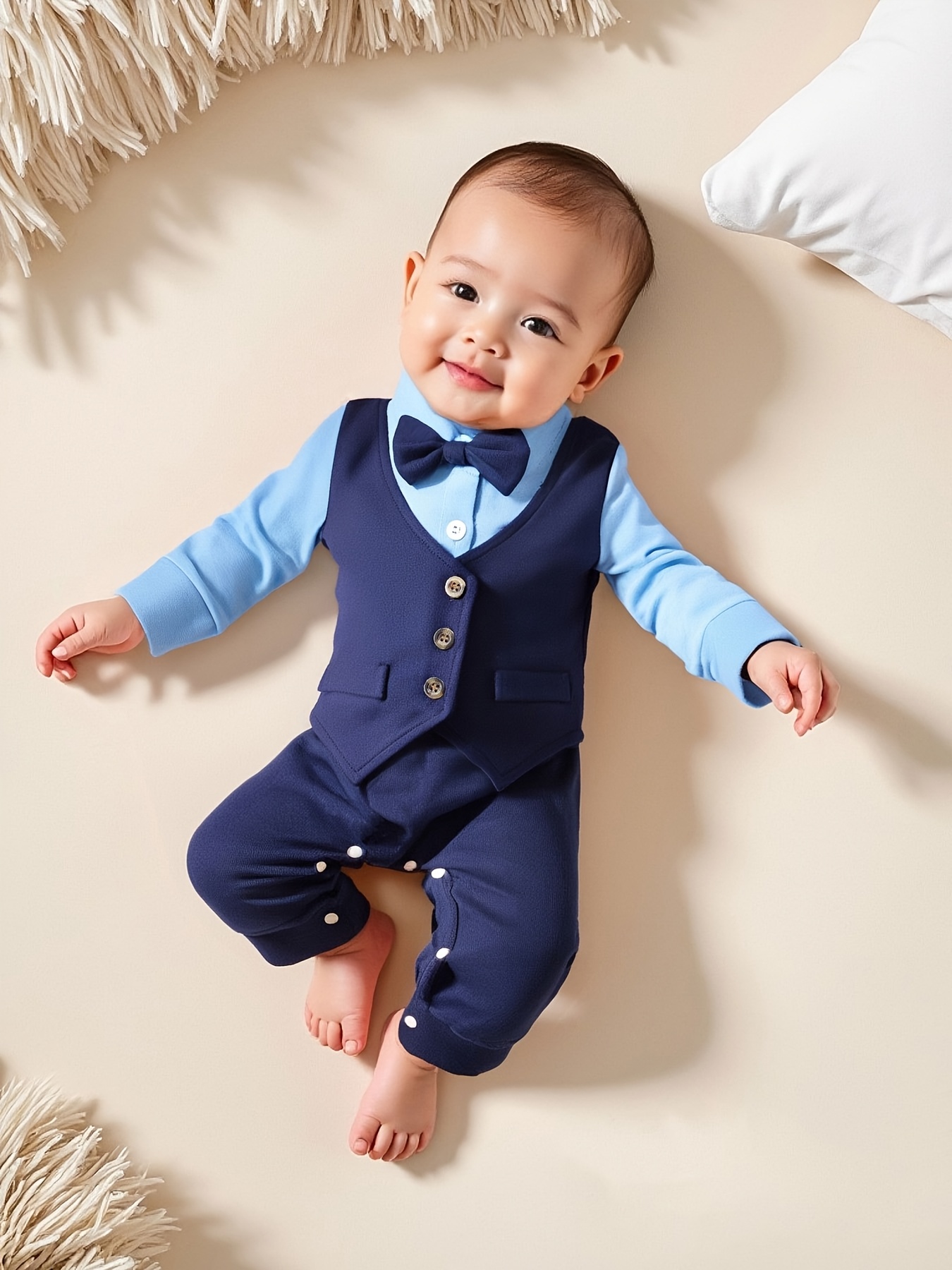 Newborn Jongenspak Set | Coole Baby Jongens Bodysuits met Vlinderdas en Nep Zakken, Casual Stijl voor Lente/Zomer, 0-12M, voor Buiten