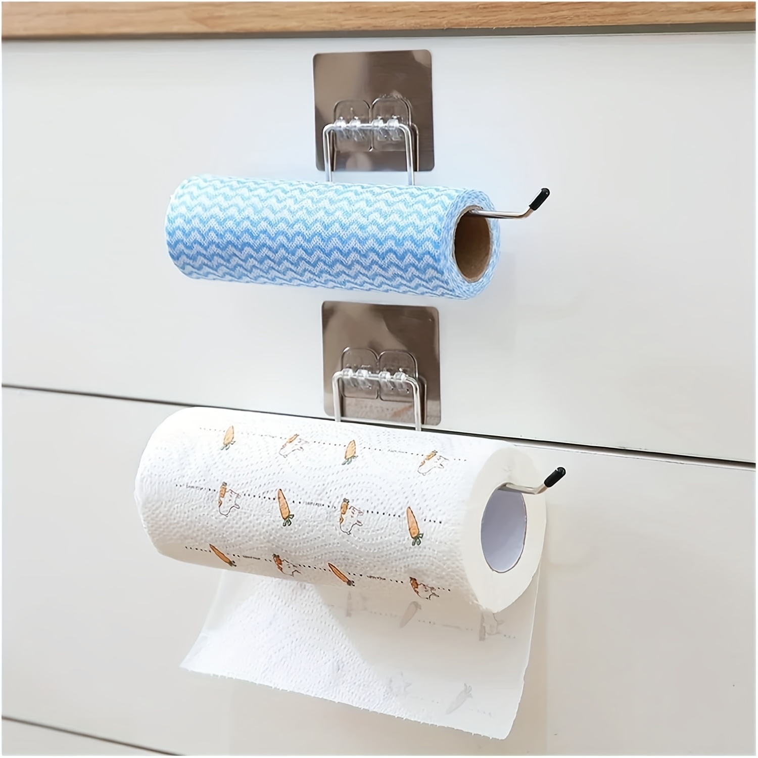 Køkkenrulleholder, toiletpapirholder til badeværelset, håndklædeholder, selvklæbende ophæng til skab (sølv), toiletpapirholder til badeværelset, køkken rustfrit vægophæng, håndklæde- og servietholder, absorberende hængende holder til badeværelset