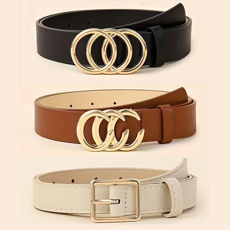 

3pcs Women' Belt Set With Stylish Letter - Pu Leather Belts For Dresses & Jeans